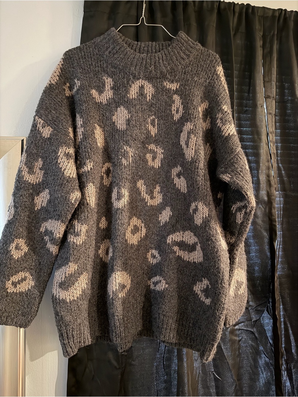 Universal Thread Charcoal and Cream Leopard Crewneck Sweater